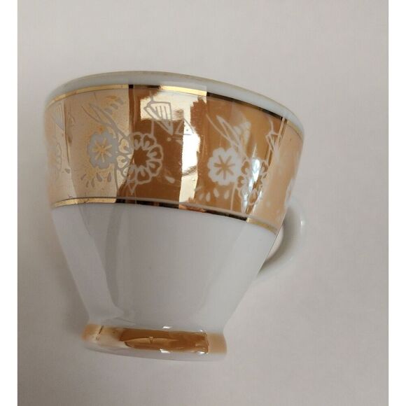 FOOTED MINITURE TEACUP AND SAUCER SET YELLOW W/ GOLD TRIM - Picture 2 of 4